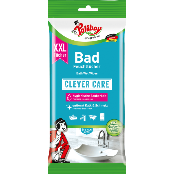 Вологі серветки для прибирання ванної кімнати Poliboy Badreiniger Feuchttücher, 24 шт