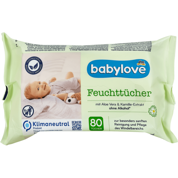 Серветки дитячі Babylove Aloe Vera Kmile extrakt, 80 шт.