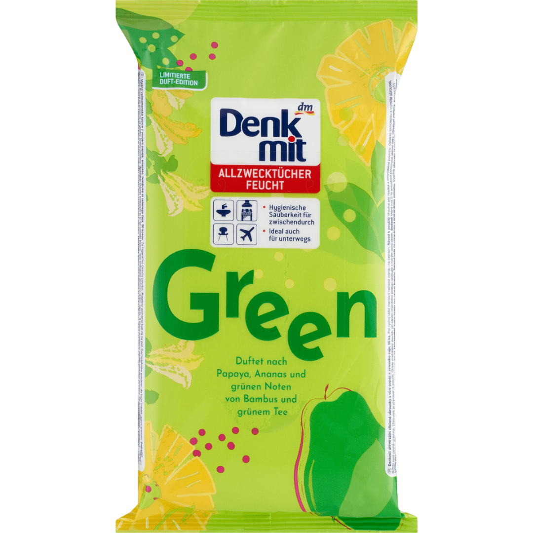 Серветки вологі універсальні Denkmit Green папая ананас бамбук зелений чай, 50 шт