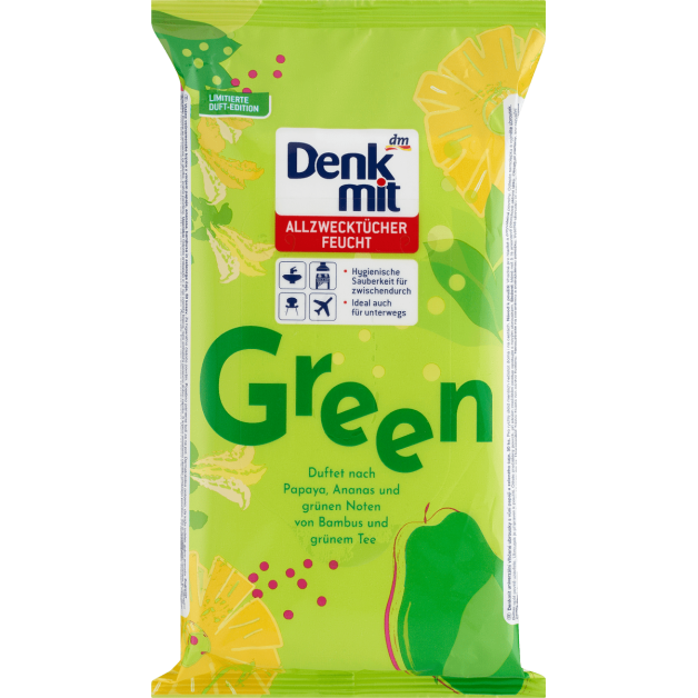 Серветки вологі універсальні Denkmit Green папая ананас бамбук зелений чай, 50 шт