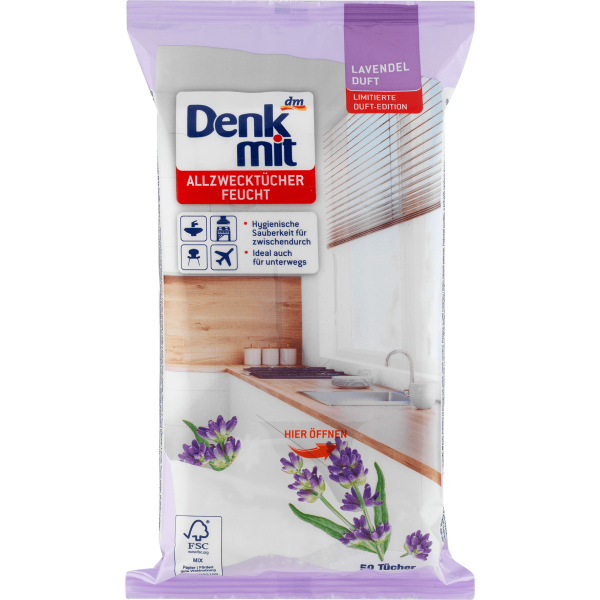 Універсальні вологі серветки ароматизовані лаванда Denkmit Lavendel 50 шт