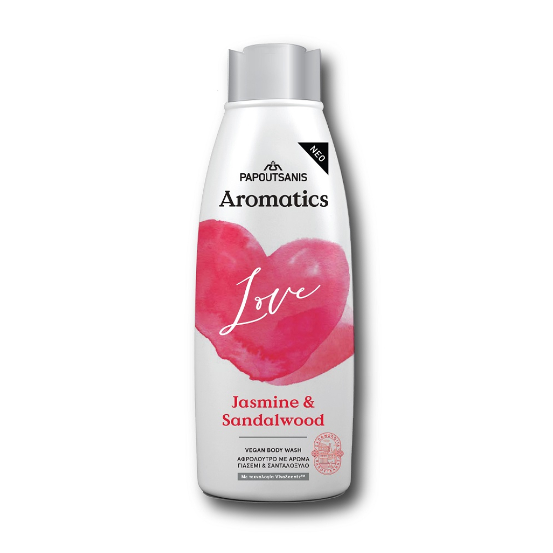 Гель ля душу ваніль та сандалове дерево PAPOUTSANIS Aromatics Love Vegan Body Wash Vanil& Sandalwood 600ml