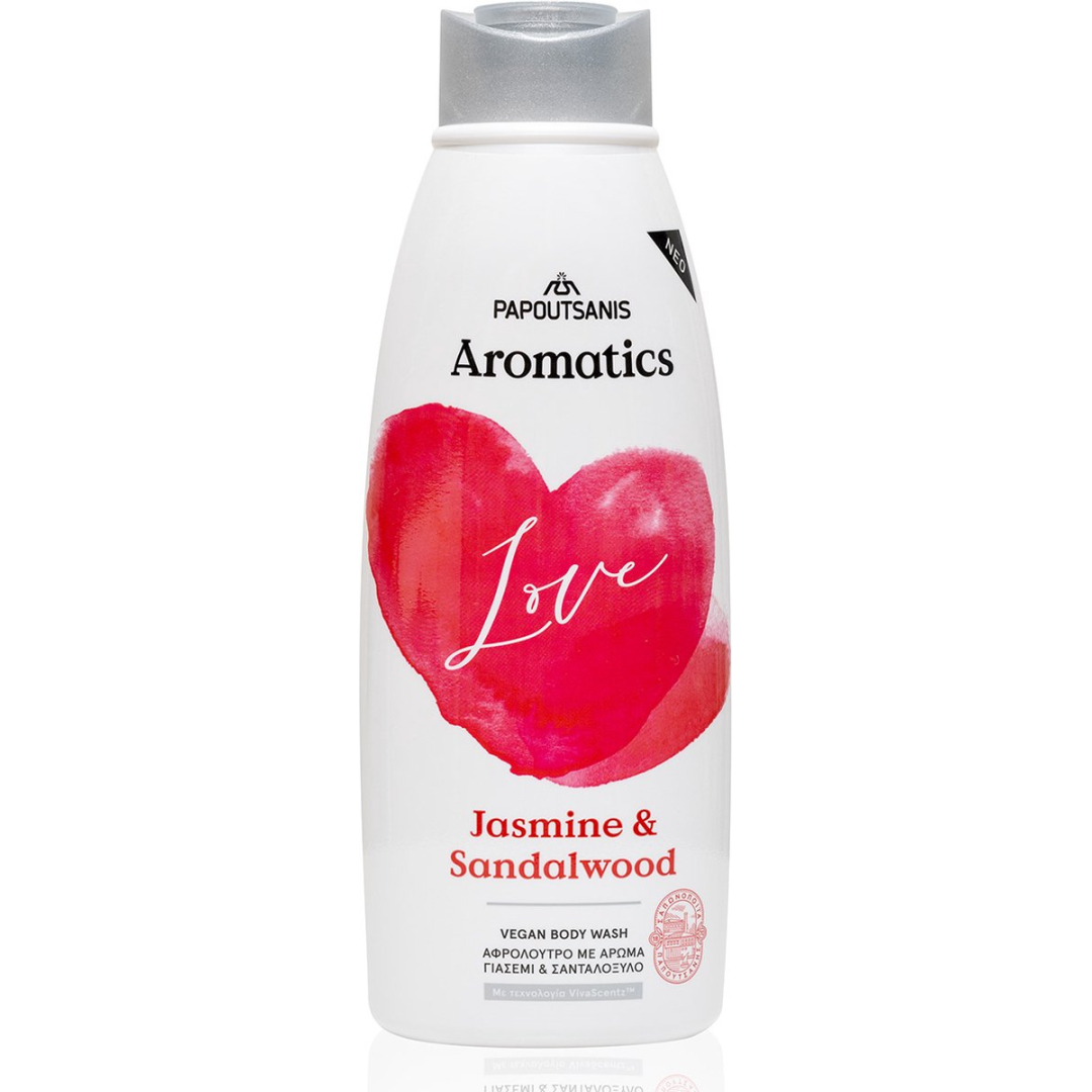 Гель ля душу ваніль та сандалове дерево PAPOUTSANIS Aromatics Love Vegan Body Wash Vanil& Sandalwood 600ml