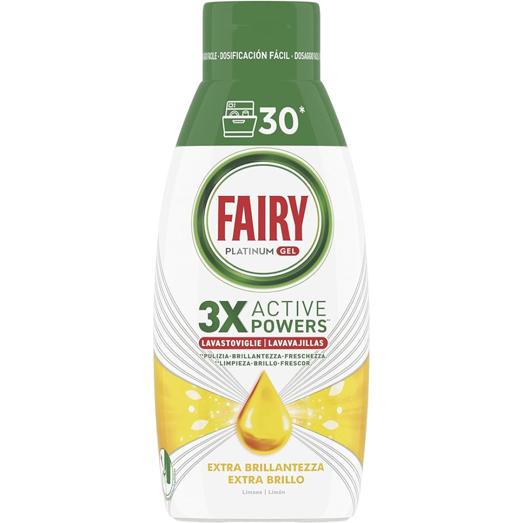Гель для миття посуду в посудомийних машинах Fairy Platinum Gel лимон 30 доз 650 мл (Італія)