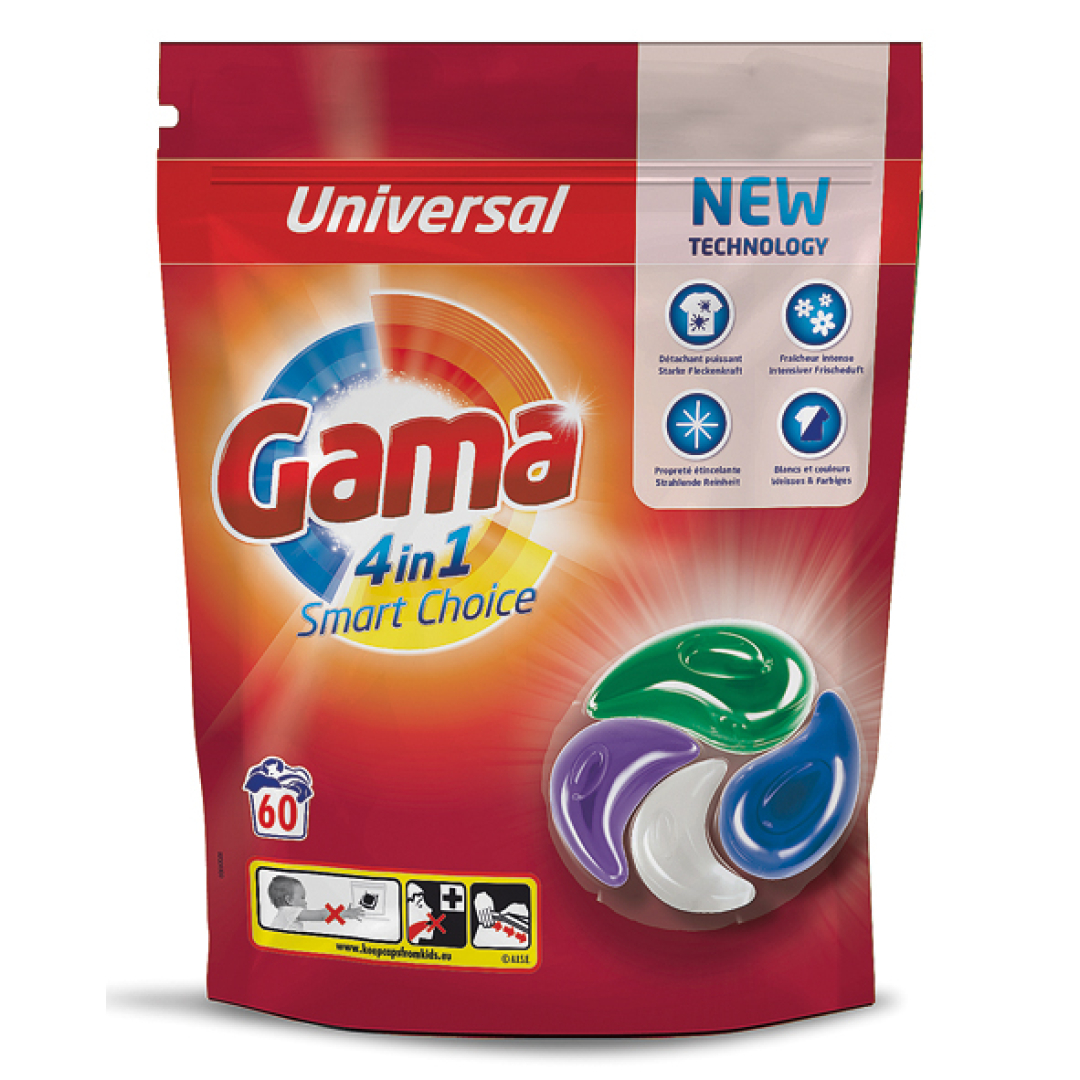 Капсули для прання універсальні Gama 4 в 1, 60 шт