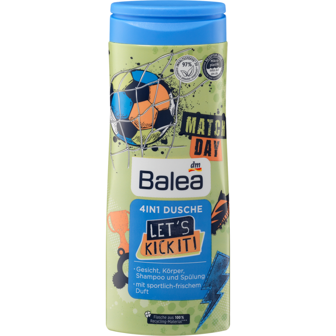 Дитячий гель для душу та шампунь Balea 4in1 Let’s kick it! 300 мл