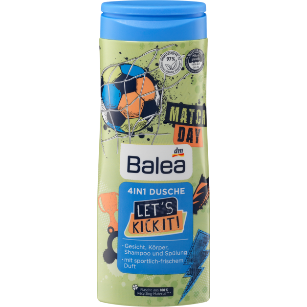 Дитячий гель для душу та шампунь Balea 4in1 Let’s kick it! 300 мл