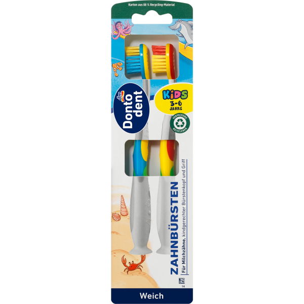 Зубна щітка дитяча м'яка Dontodent від 3 до 6 років, 2 шт.
