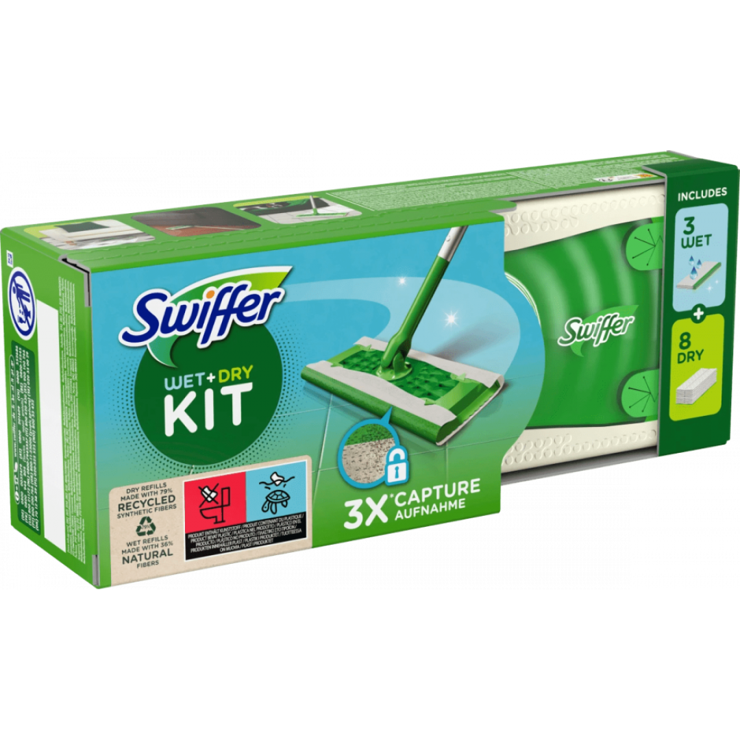 Швабра для миття підлоги Swiffer Kit плюс 8 сухих і 3 вологих серветки для збирання пилу з підлоги