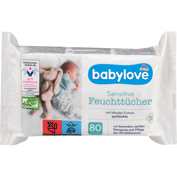 Серветки дитячі Babylove "Sensitive" з пантенолом, 80 шт.