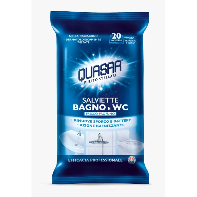 Серветки для чищення ванної кімнати та туалету Quasar Bagno e WC, 20 шт.