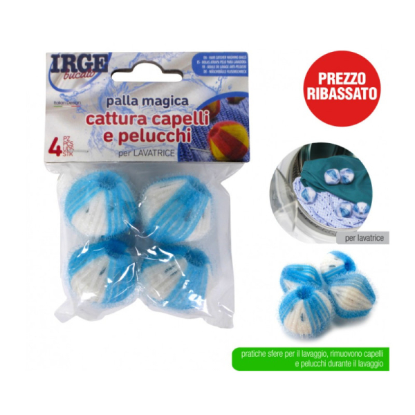 Кульки для прання для збору шерсті та ворсу PALLA MAGICA CATTURA CAPELLI E PELUCCHI CONF IRGE 4 шт