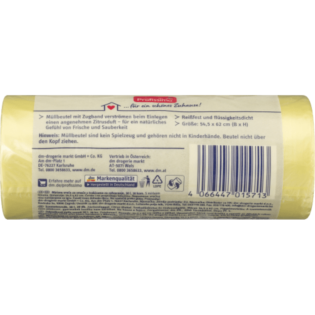 Пакети для сміття 30 л з затяжками і цитрусовим ароматом Profissimo, 20 шт.