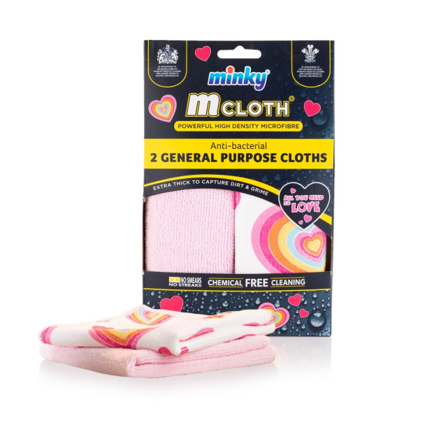Серветки з мікрофібри універсальні лімітована колекція Minky Cloth All You Need Is Love Anti-Bacterial General Purpose Twin Pack, 2шт