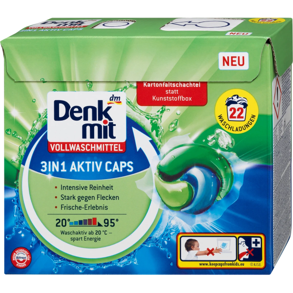 Капсули для прання білих речей Denkmit 3IN1 Aktiv Caps, 22 шт.