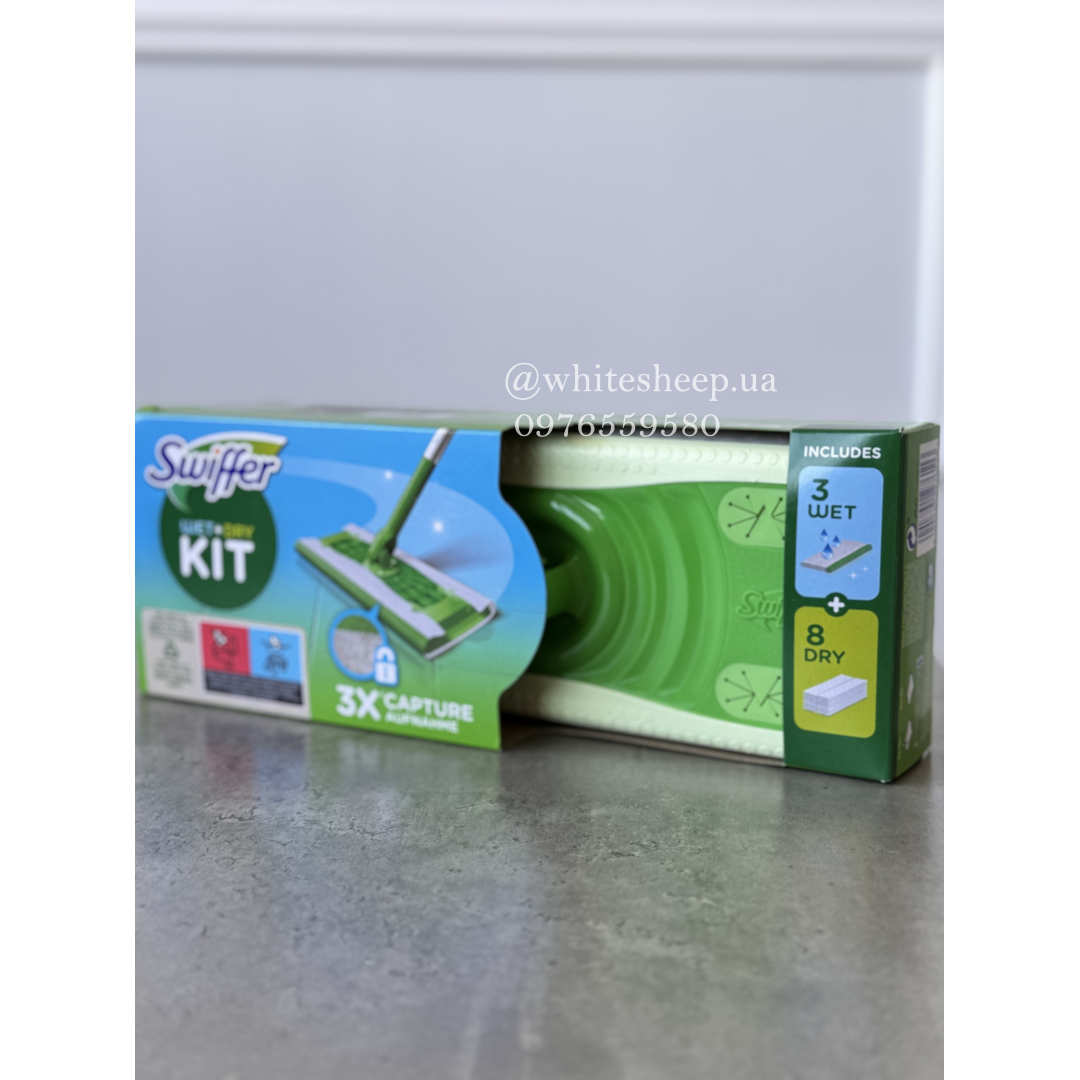 Швабра для миття підлоги Swiffer Kit плюс 8 сухих і 3 вологих серветки для збирання пилу з підлоги
