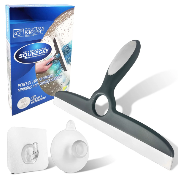 Силіконовий шкребок для скла та душових кабін Deluxe Smooth Grey Shower Squeegee with Wall Hooks