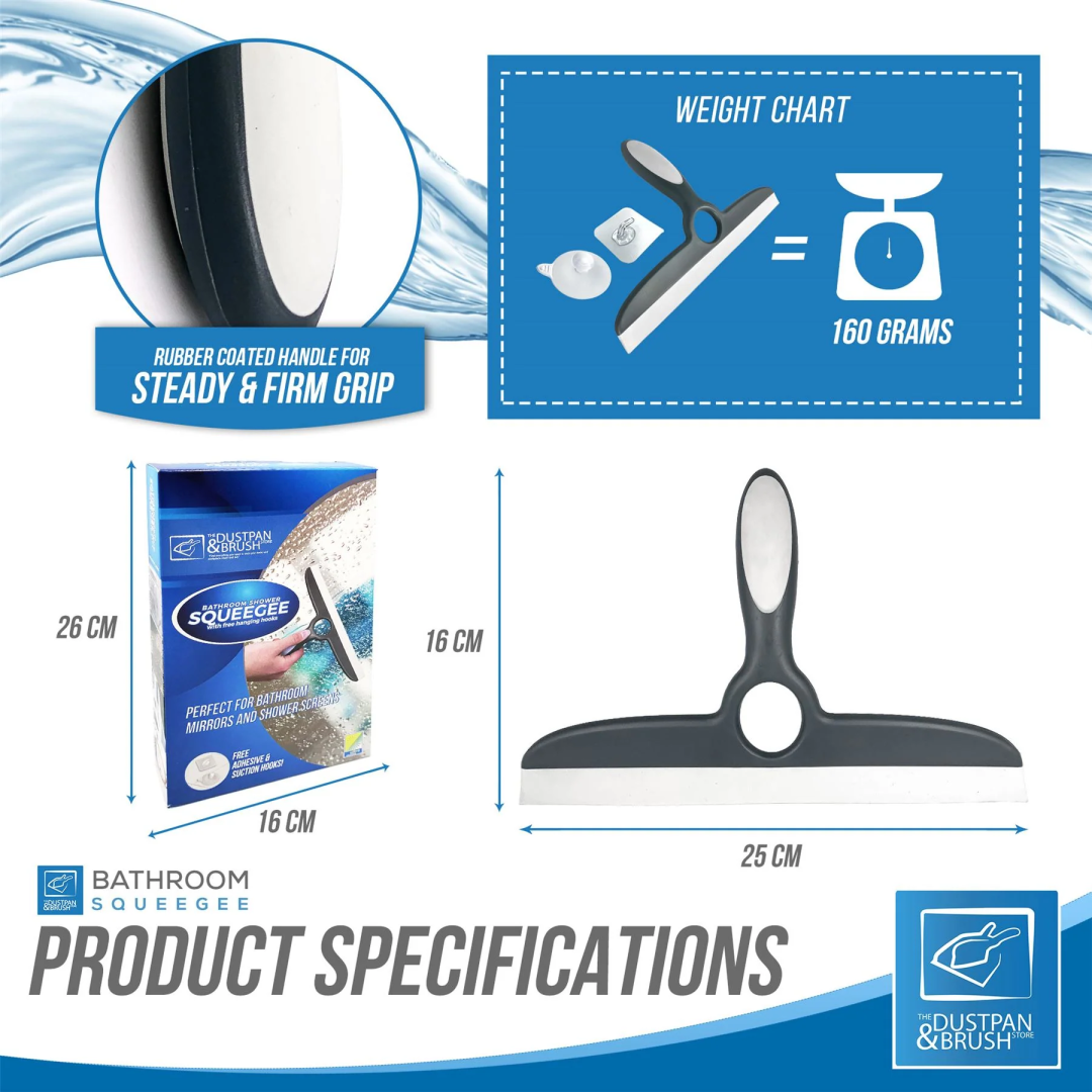 Силіконовий шкребок для скла та душових кабін Deluxe Smooth Grey Shower Squeegee with Wall Hooks