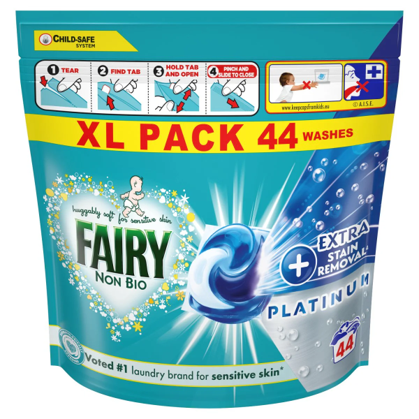 Капсули для прання дитячих речей Fairy Platinum Non-Bio Extra, 44 шт