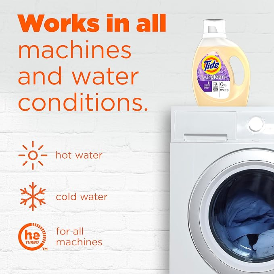 Гель для прання без барвників Tide Purclean Liquid Laundry Detergent, Honey Lavender Scent (48 прань), 1,86 л
