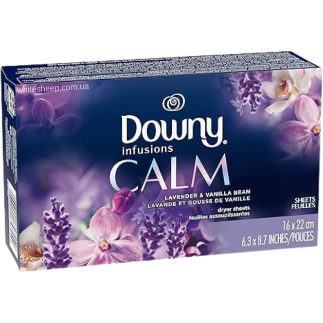 Серветки для сушильних машин Downy лаванда та ваніль Laundry Fabric Softener, CALM, Lavender and Vanilla Bean, 60 шт 