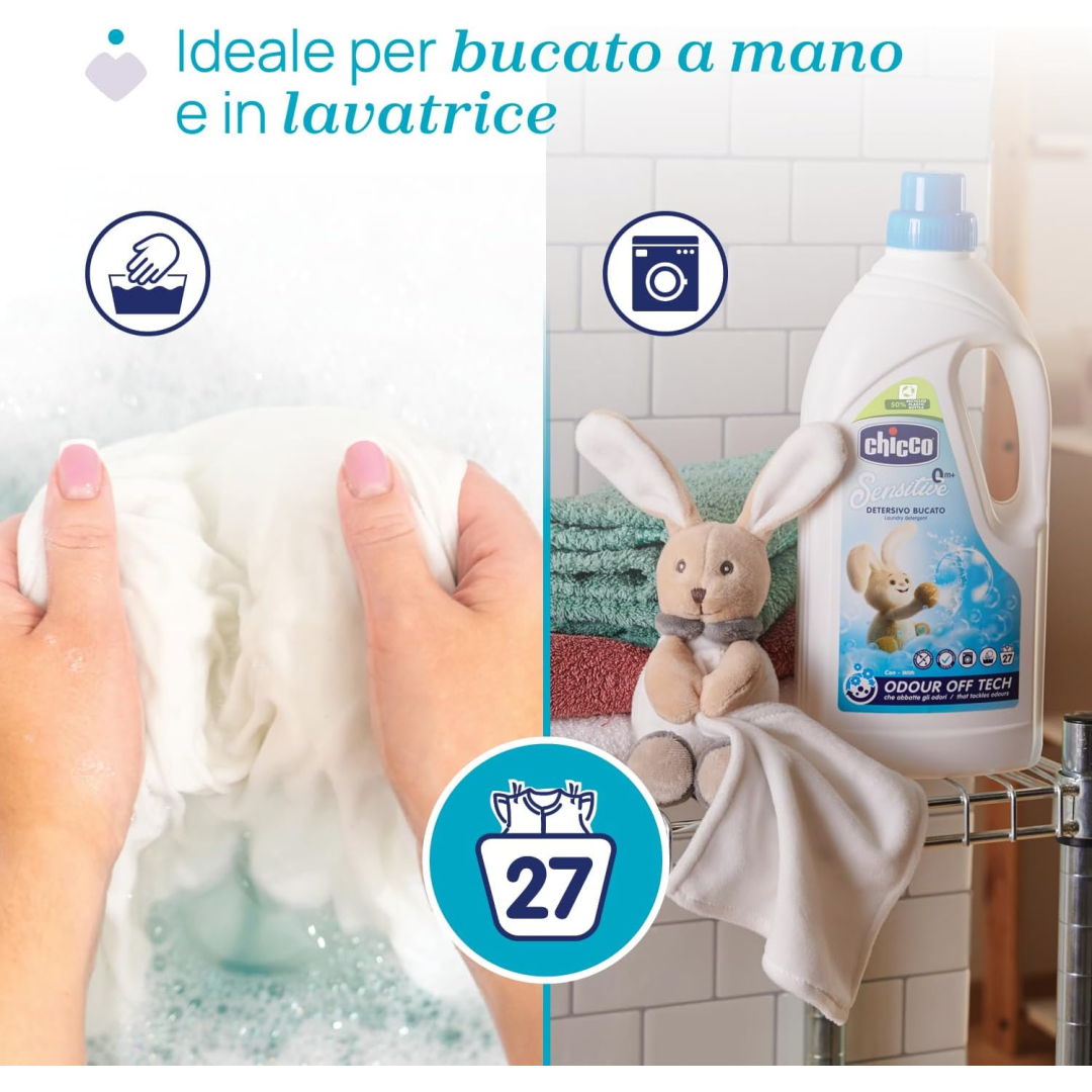 Гель для прання дитячих речей Chicco sensetive odour off (27 прань), 1,5 л 