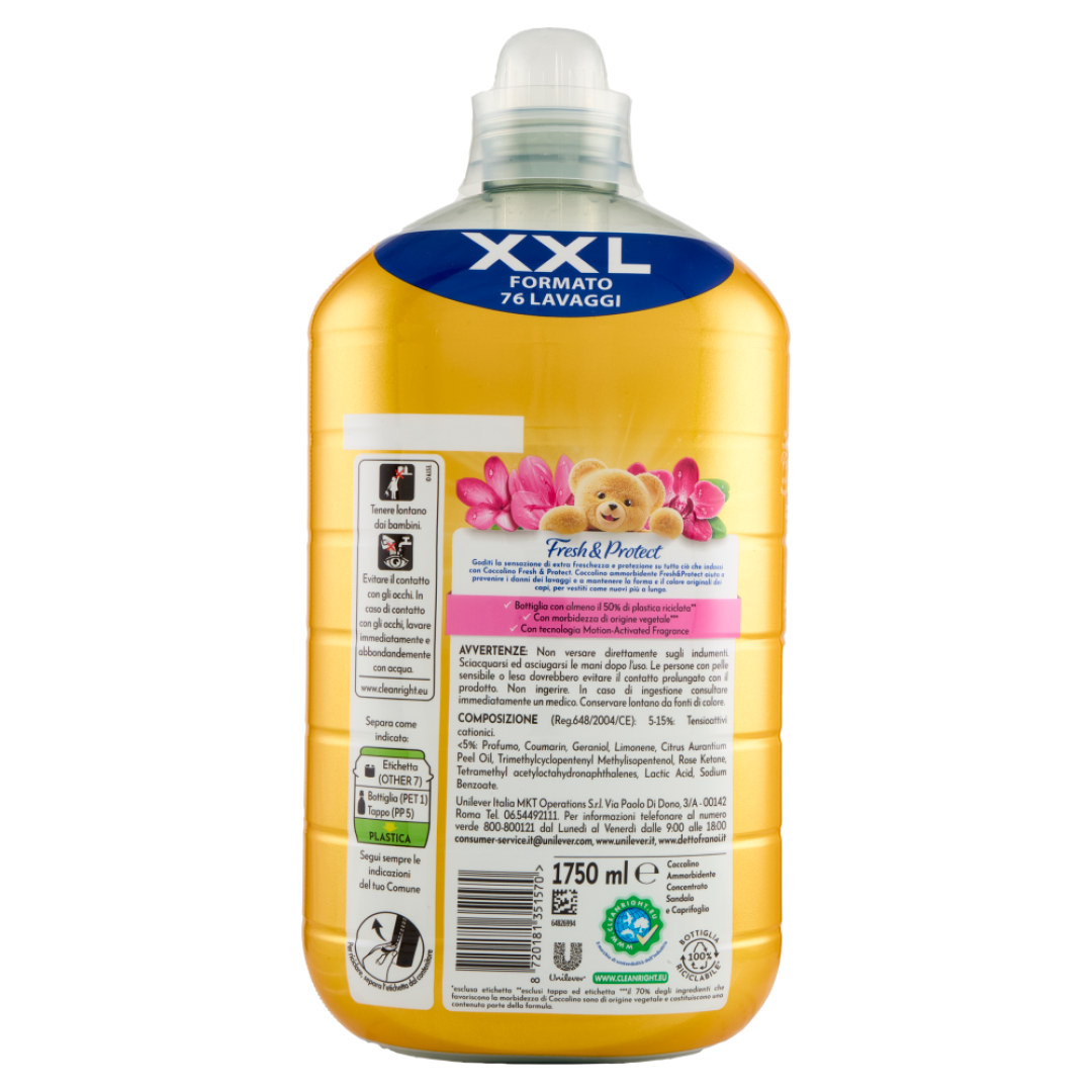 Кондиціонер для прання концентрат COCCOLINO Ammorbidente Concentrato Fresh & Protect Sandalo & Caprifoglio 76 прань, 1750 мл