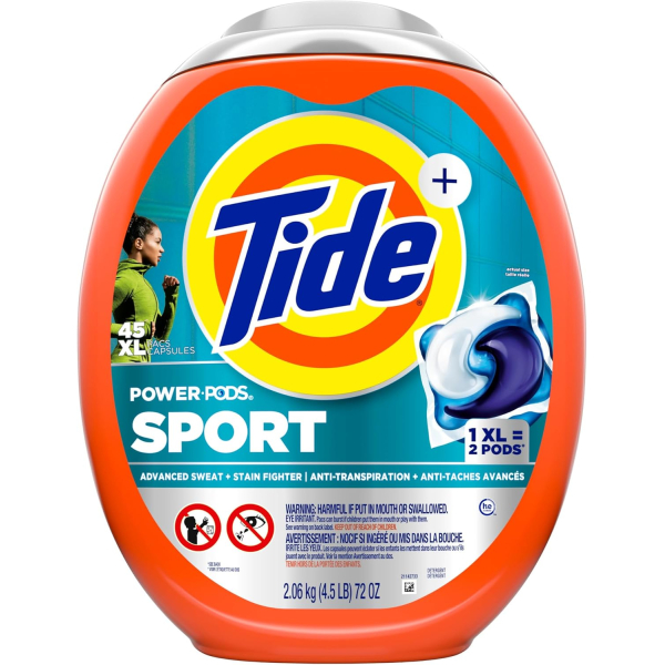 Капсули для прання збільшеного розміру Tide Power PODS Laundry Detergent Pacs with Febreze Sport, 45 шт