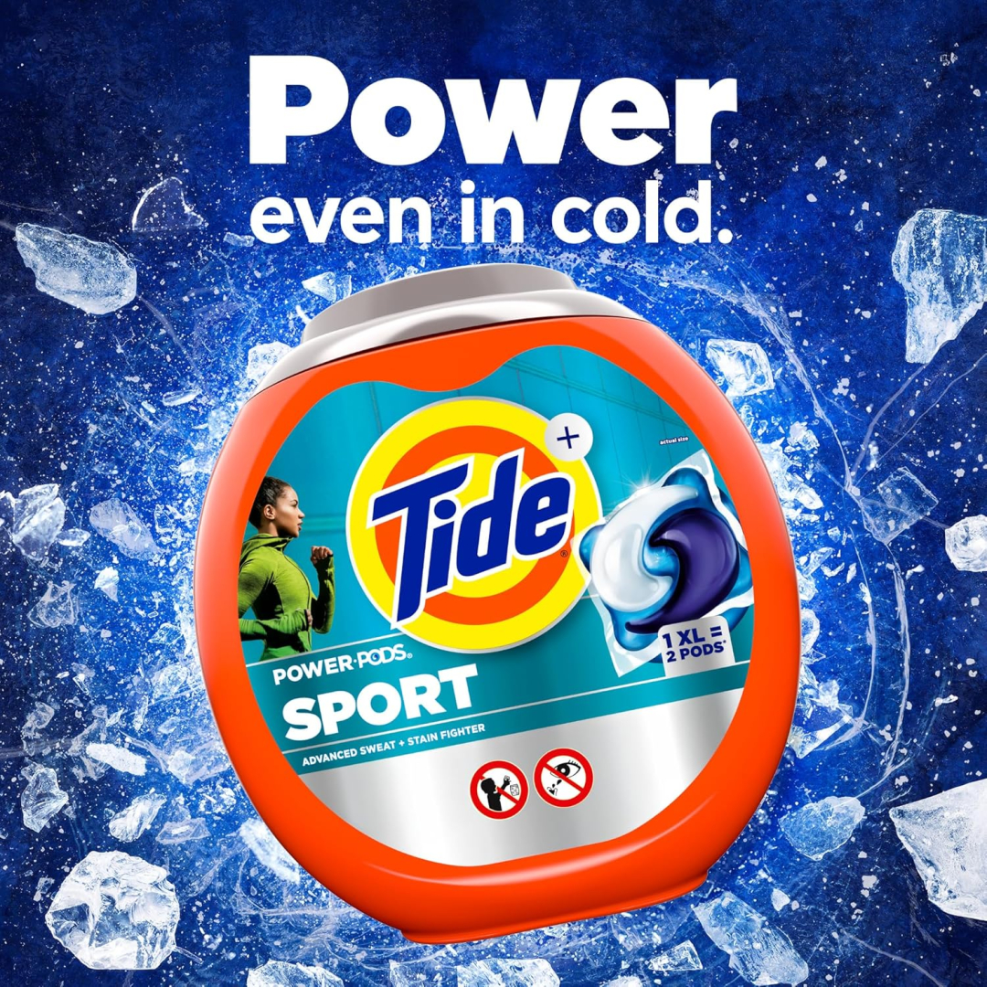 Капсули для прання збільшеного розміру Tide Power PODS Laundry Detergent Pacs with Febreze Sport, 45 шт