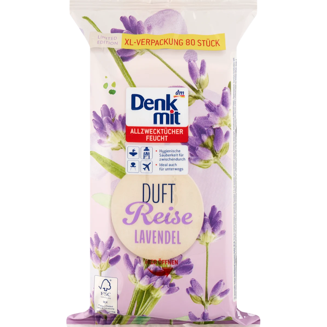 Вологі серветки універсальні з лавандовим ароматом Denkmit Feuchte Allzwecktücher Lavendel, 80 штук