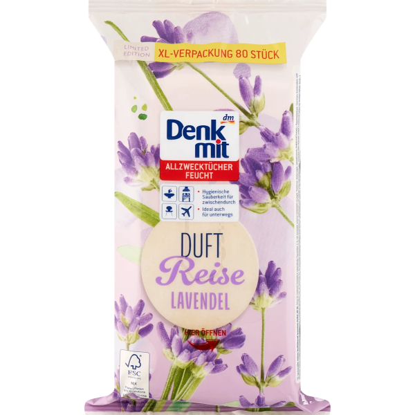 Вологі серветки універсальні з лавандовим ароматом Denkmit Feuchte Allzwecktücher Lavendel, 80 штук