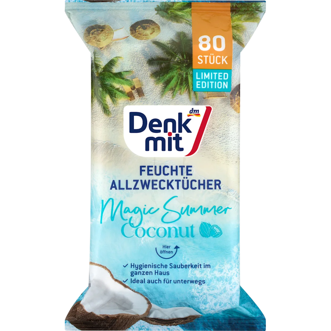 Вологі серветки універсальні з ароматом кокосу Denkmit Feuchte Allzwecktücher Coconut, 80 шт