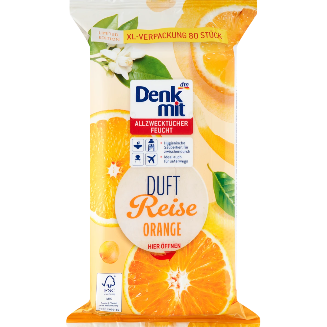 Вологі серветки універсальні з ароматом апельсину Denkmit Feuchte Allzwecktücher Orange, 80 шт