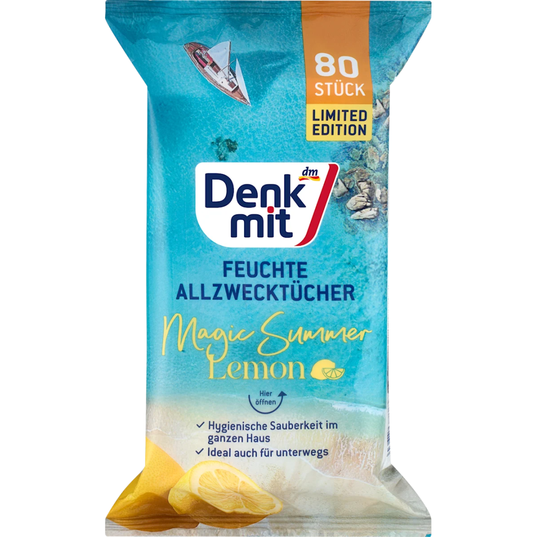 Вологі серветки універсальні з ароматом лимону Denkmit Feuchte Allzwecktücher Lemon, 80 штук