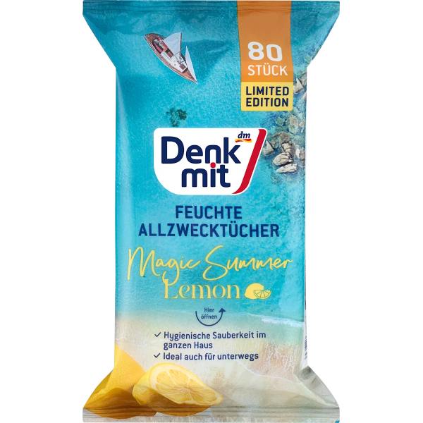 Вологі серветки універсальні з ароматом лимону Denkmit Feuchte Allzwecktücher Lemon, 80 штук