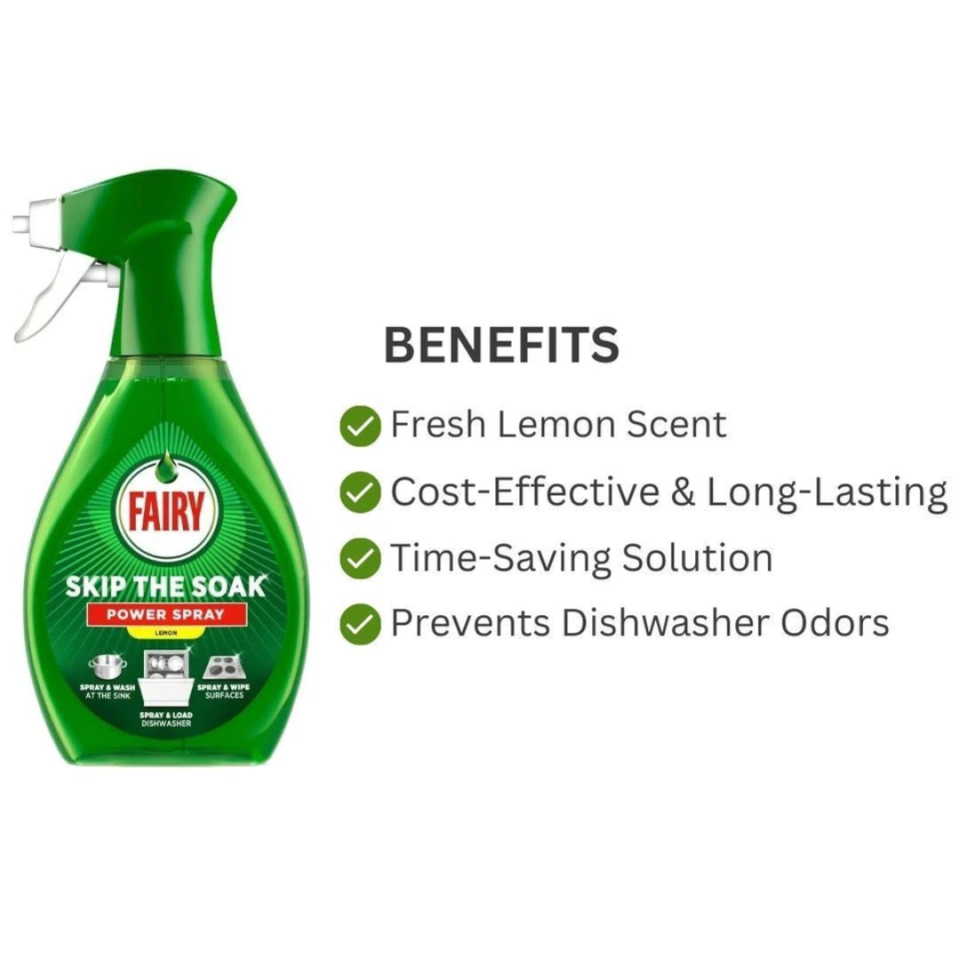 Спрей для миття посуду, плити та поверхонь від жиру Fairy Skip the Soak Dish Spray Lemon, 650 мл