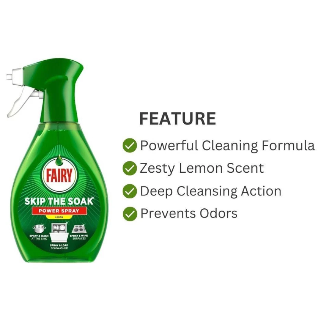 Спрей для миття посуду, плити та поверхонь від жиру Fairy Skip the Soak Dish Spray Lemon, 650 мл