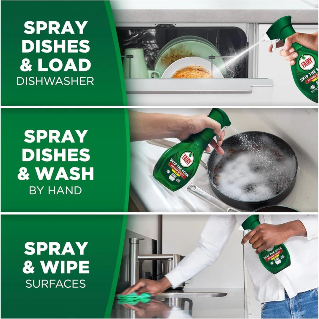 Спрей для миття посуду, плити та поверхонь від жиру Fairy Skip the Soak Dish Spray Lemon, 650 мл