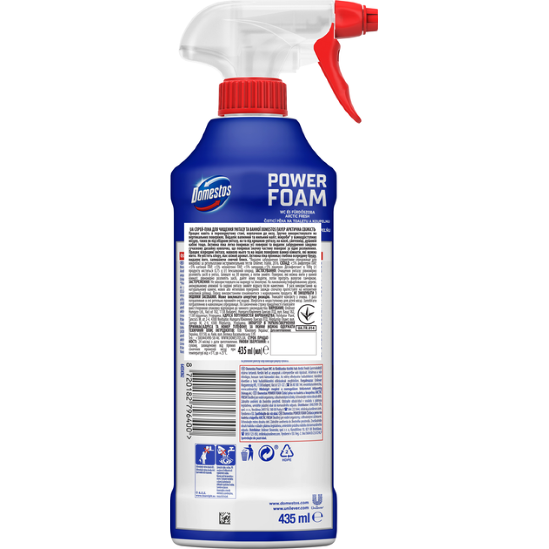 Спрей-піна для чищення унітазу та ванної Domestos Power Foam арктична свіжість, 435 мл
