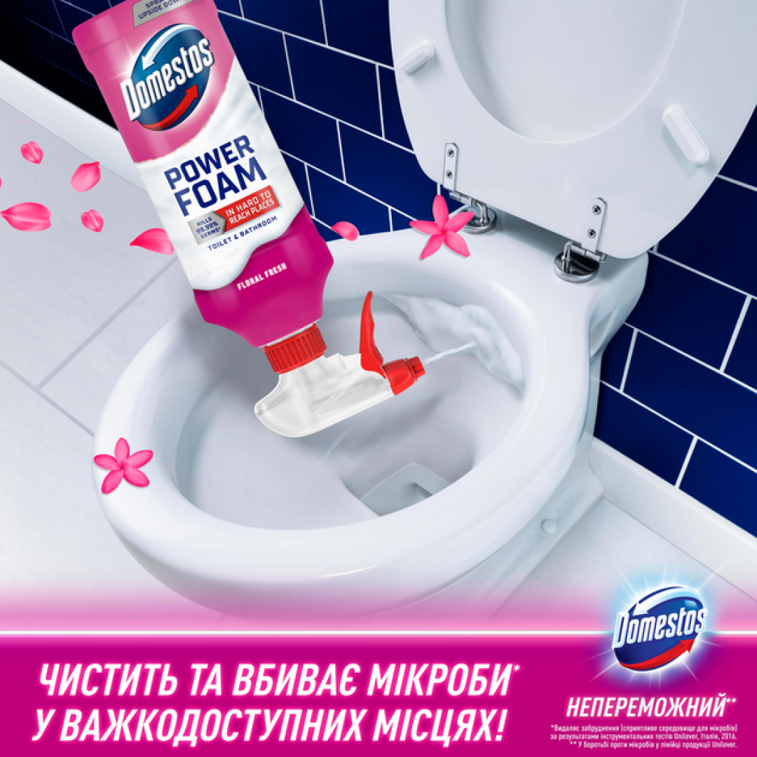 Спрей-піна для чищення унітазу та ванної Domestos Power Foam квіткова свіжість, 435 мл
