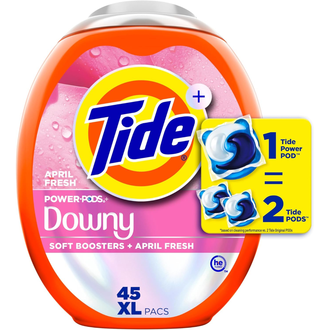 Капсули для прання збільшеного розміру Tide Power XL PODs Downy 2-в-1 з ароматом квітневої свіжості, 45 шт