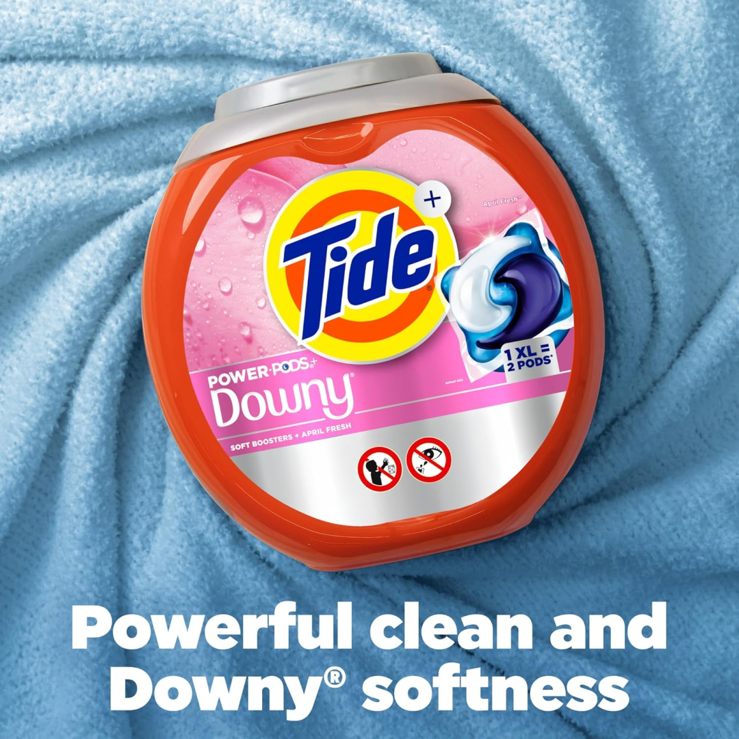 Капсули для прання збільшеного розміру Tide Power XL PODs Downy 2-в-1 з ароматом квітневої свіжості, 45 шт
