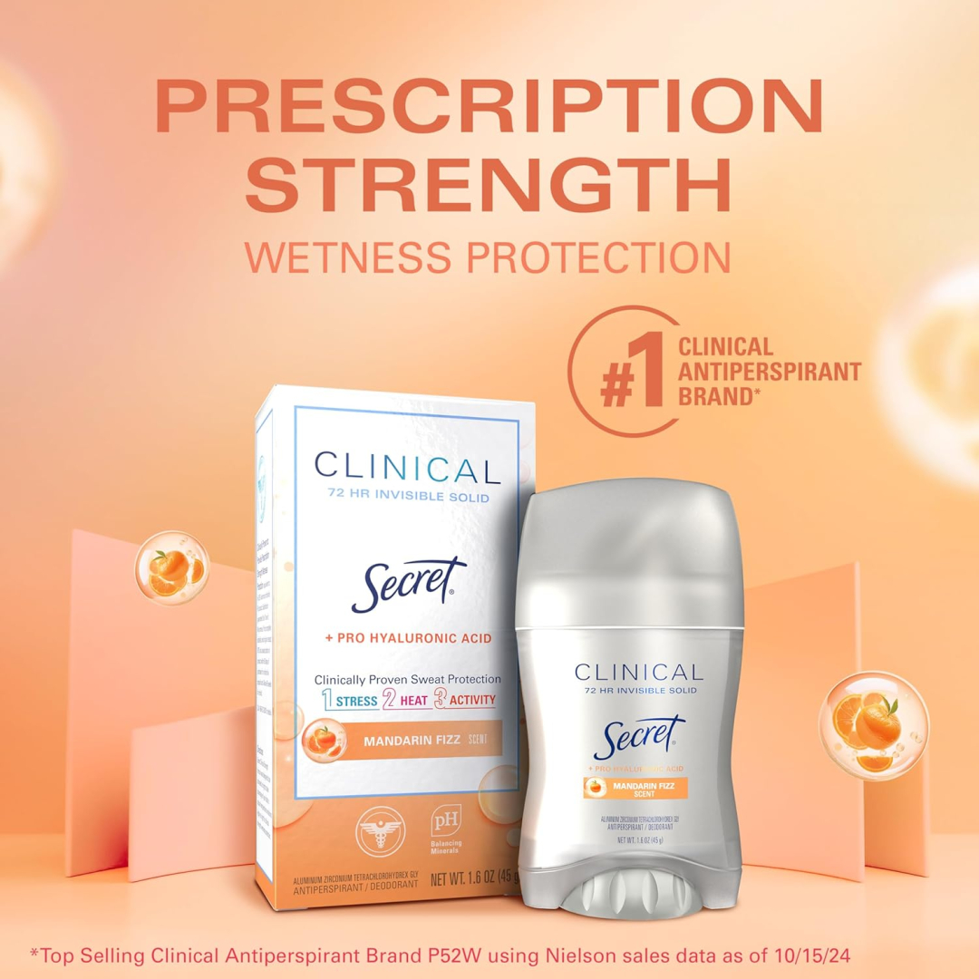 Дезодорант-антиперспірант твердий для жінок Secret Clinical Strength з ароматом мандарина, 45 г