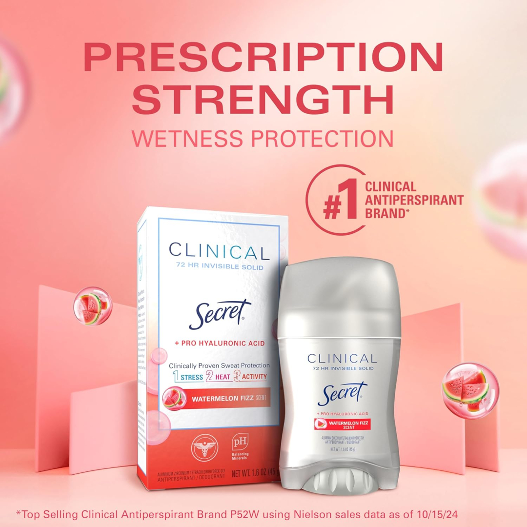 Дезодорант-антиперспірант твердий для жінок Secret Clinical Strength з ароматом кавуна, 45 г