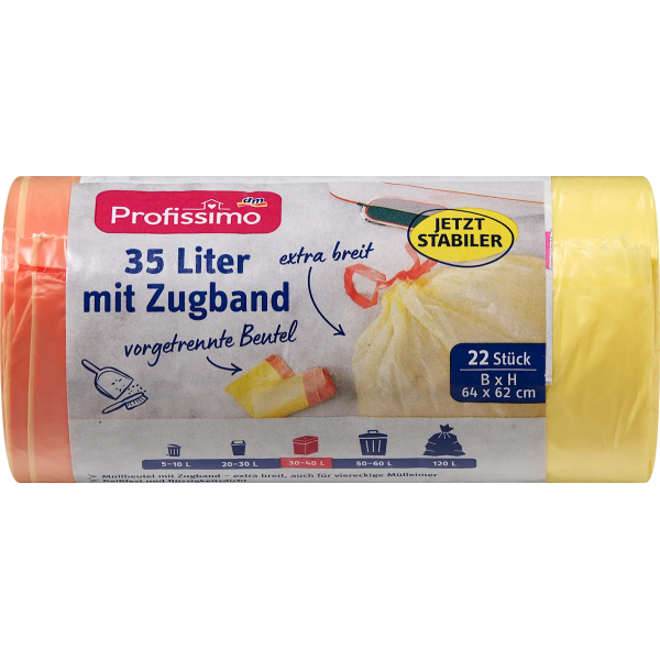 Пакети для сміття з затяжками Profissimo Müllbeutel mit Zugband (35 л), 22 шт