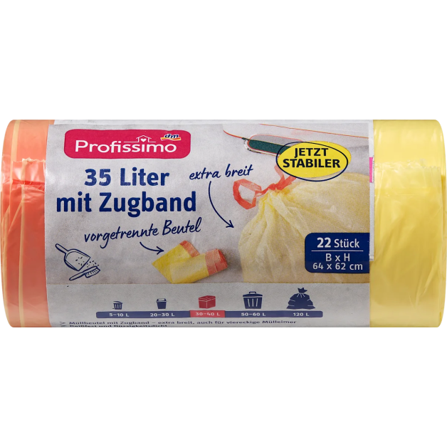 Мусорні пакети з заятжками Profissimo Müllbeutel mit Zugband, 35 л, 22 шт