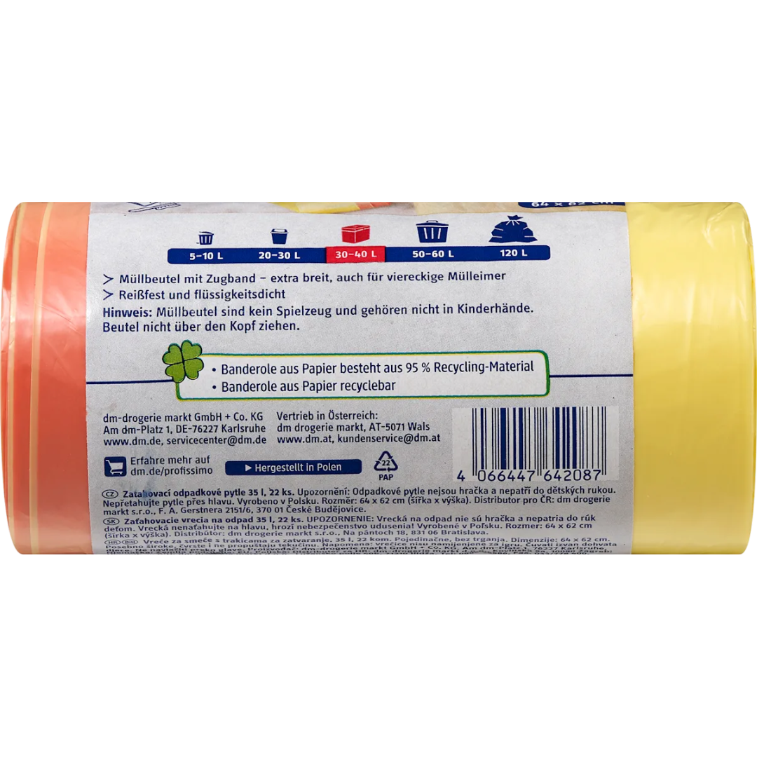 Мусорні пакети з заятжками Profissimo Müllbeutel mit Zugband, 35 л, 22 шт