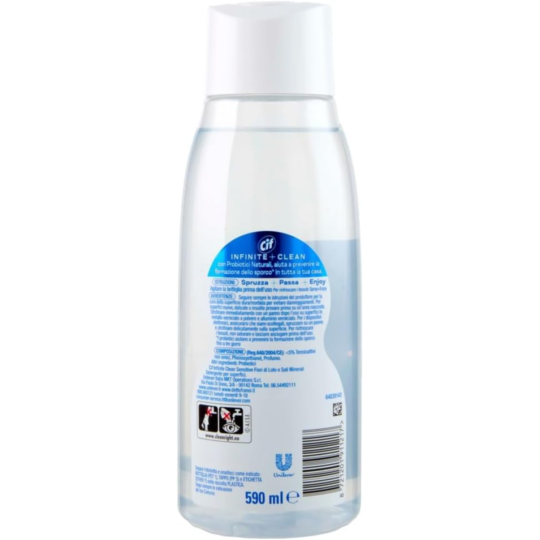 ЗАПАСКА Універсальний засіб для чищення Cif Infinite Clean Sensitive Lotus & Mineral Salt з пробіотичною технологією, 590 мл