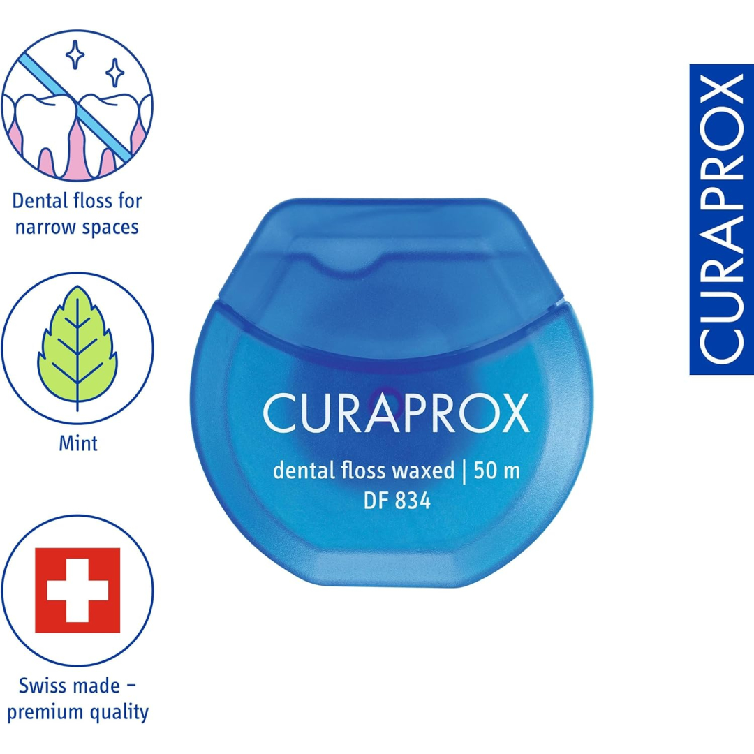 Зубна нитка Curaprox вощена з ароматом м'яти, 50 м