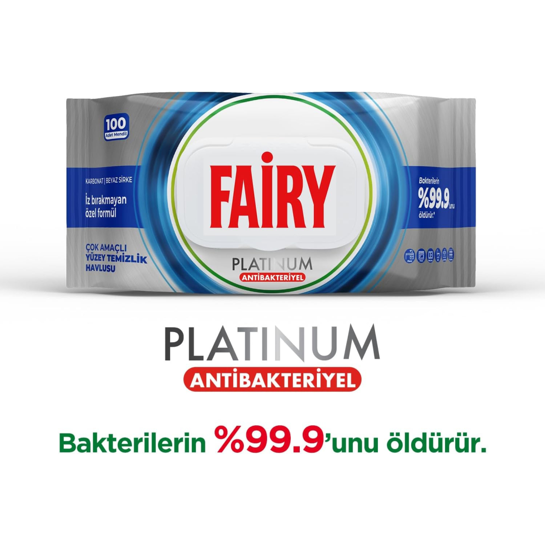 Вологі серветки для прибирання Fairy Platinum Антибактеріальні, 100 шт